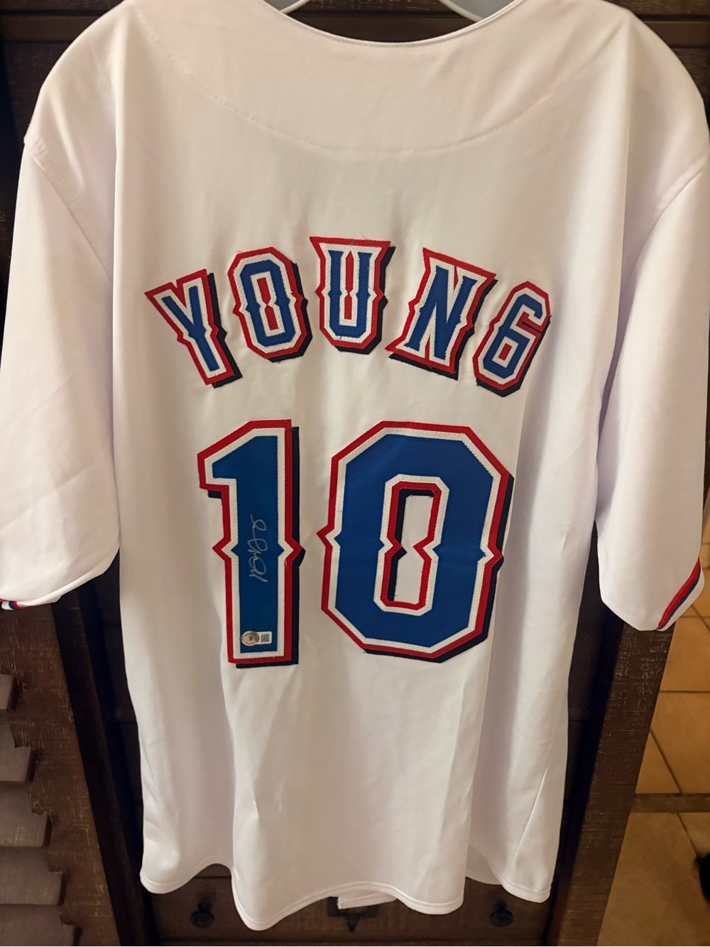 Michael  "Young  autographed 10" Texas Rangers Jersey  -COA